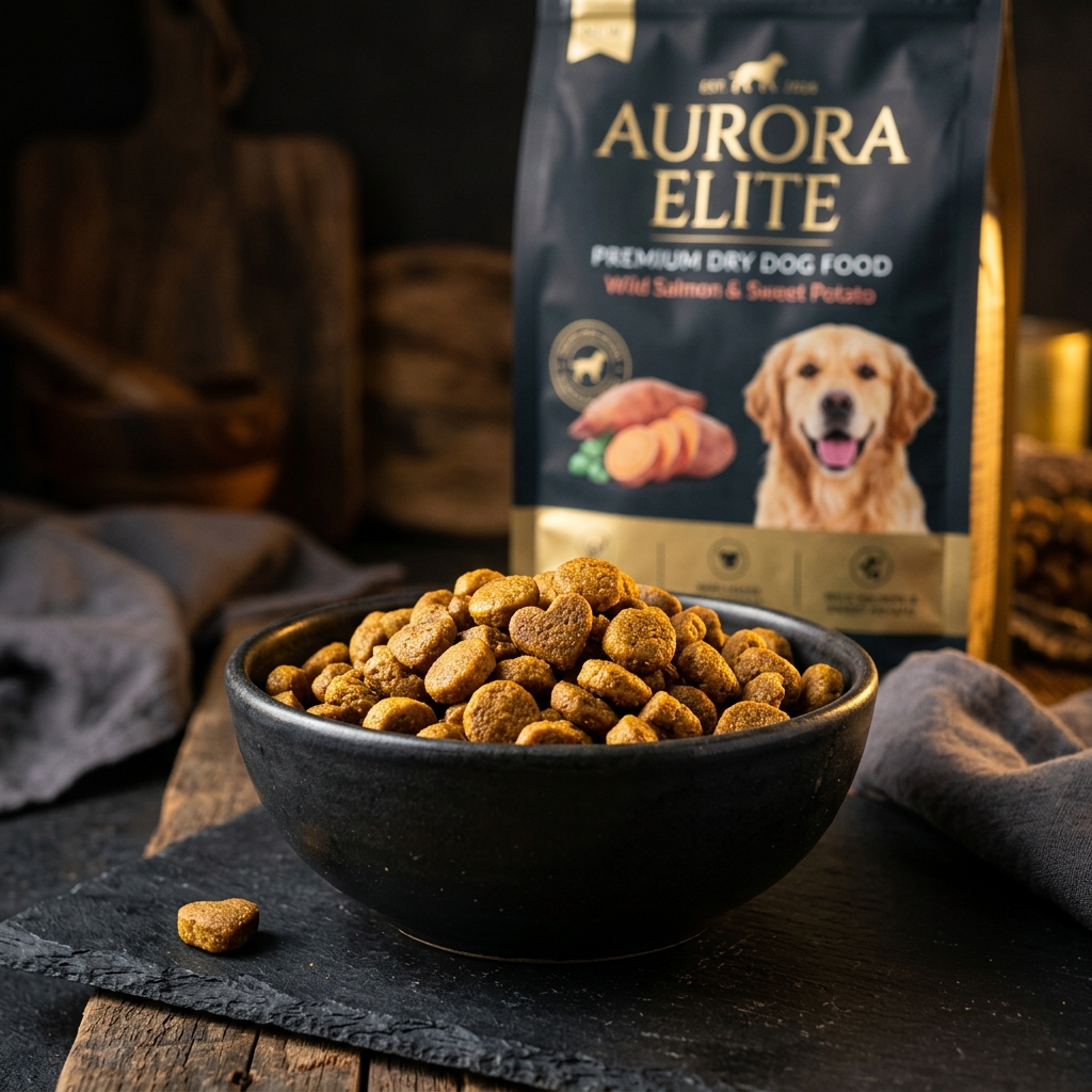Premium PetFood4U dry pet food in bowl